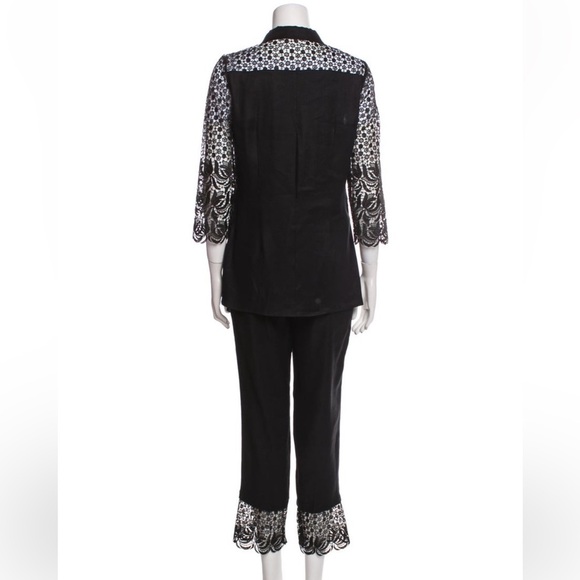 Anne Fontaine Embroidered Accent Elegant Black Lace Trim pants set size medium - Picture 2 of 4